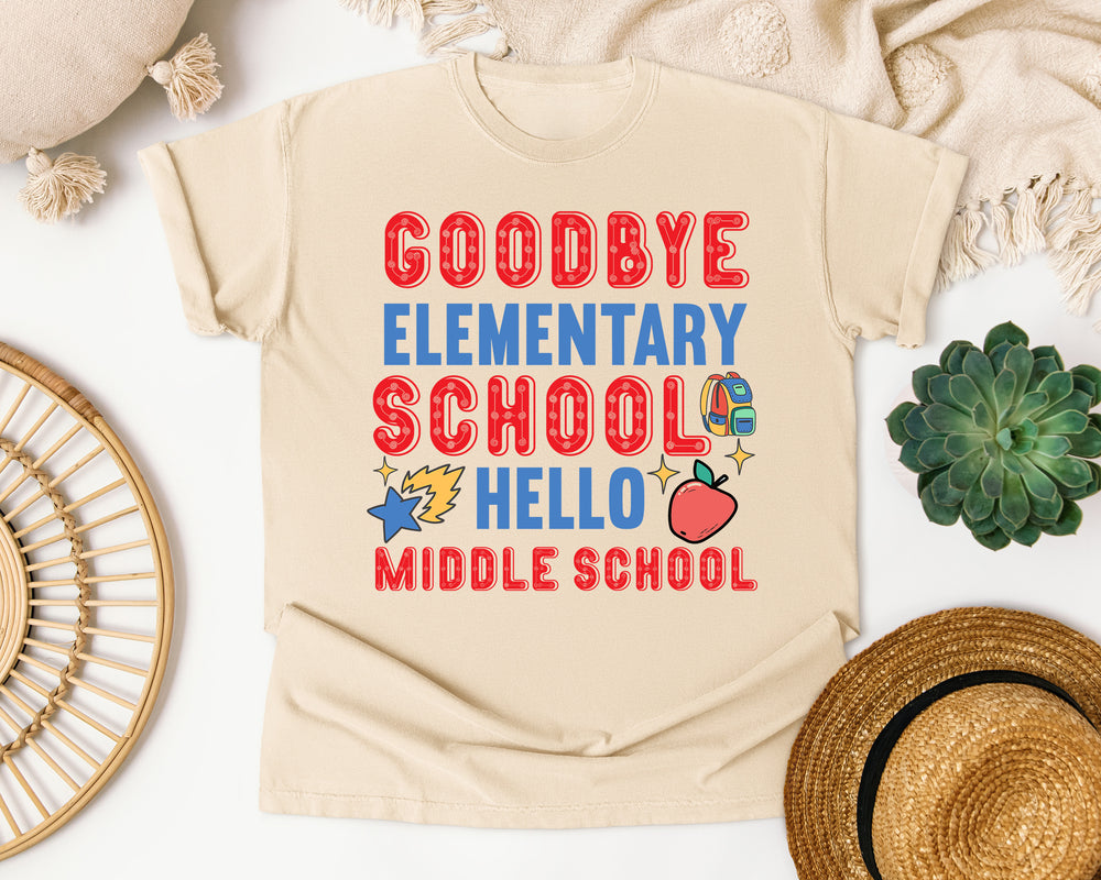 Goodbye Elementary School Hello Middle School Bright graphic tee in Ivory