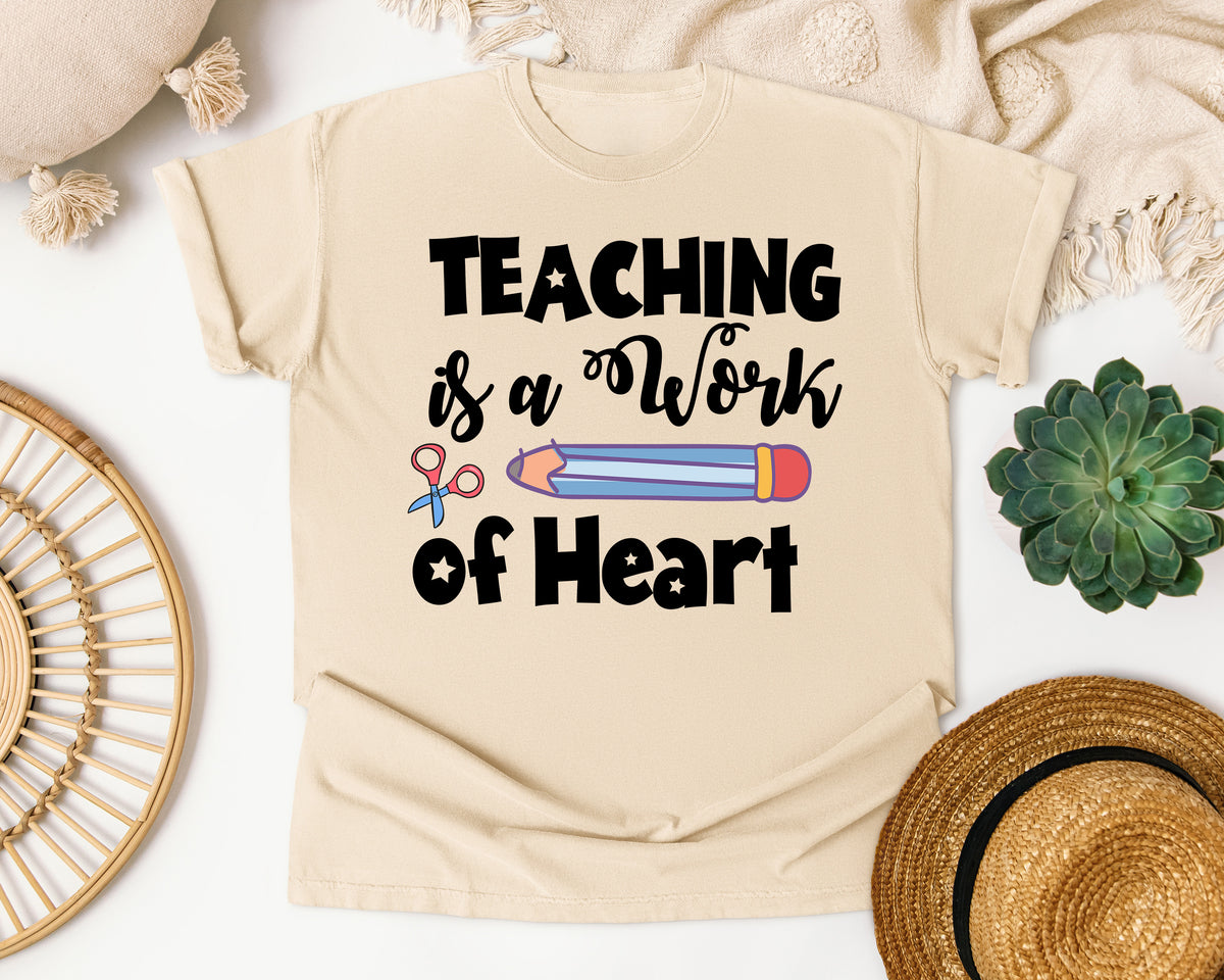 Teaching Is A Work Of Heart Pencil graphic tee in Ivory