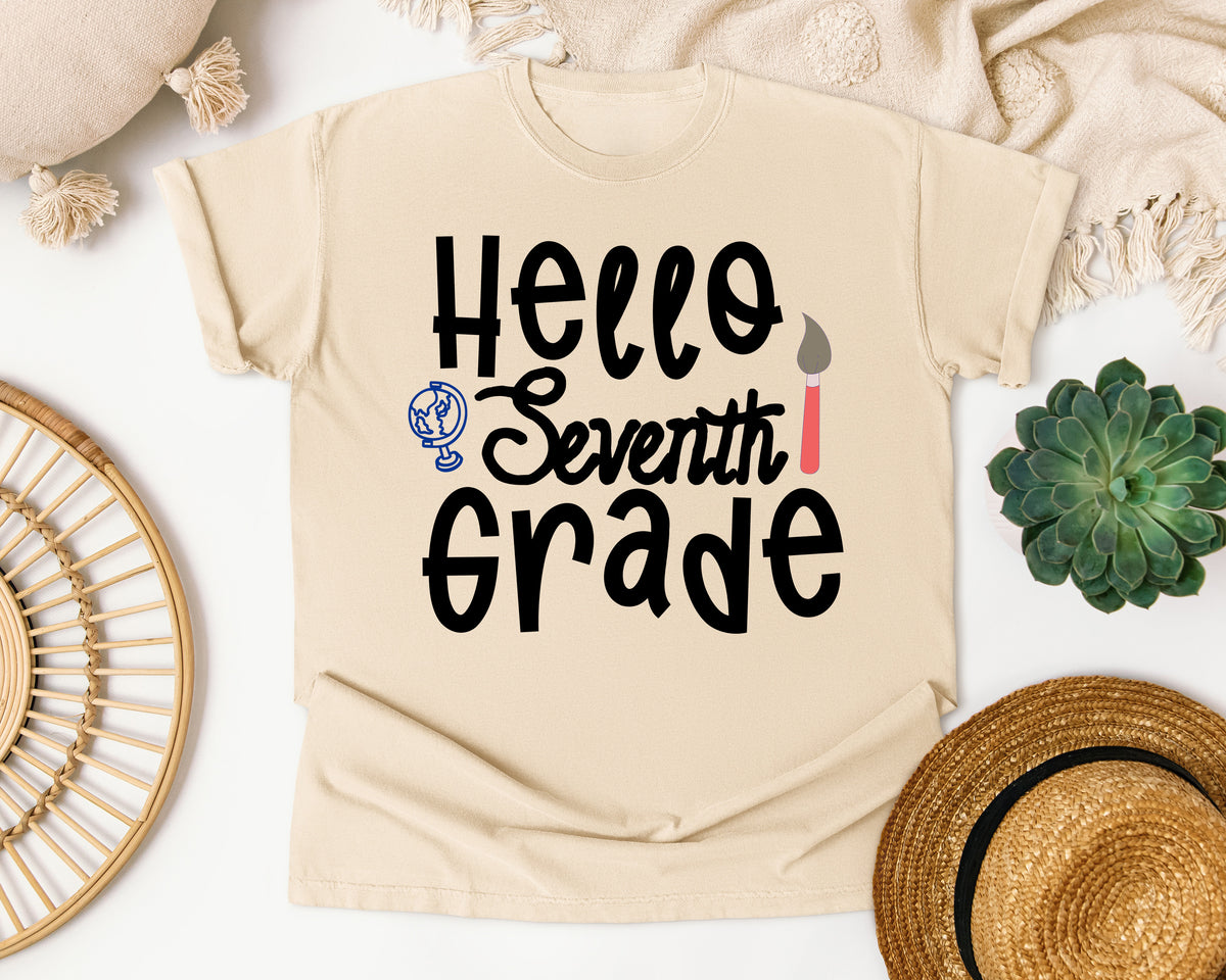 Hello Seventh Grade graphic tee in Ivory