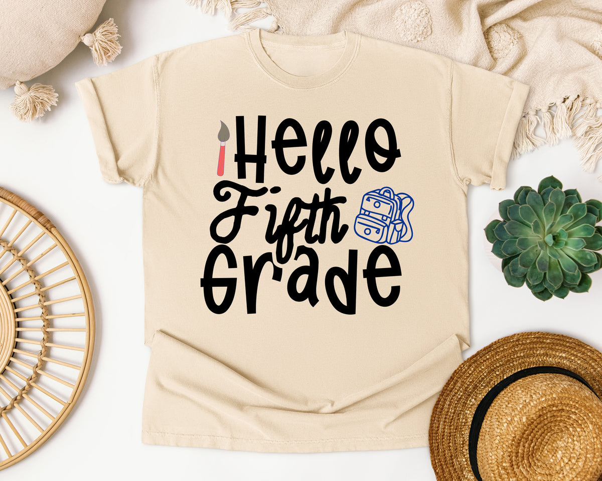 Hello Fifth Grade Backpack graphic tee in Ivory