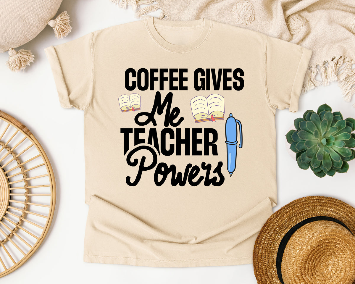 Coffee Gives Me Teacher Powers Pen graphic tee in Ivory
