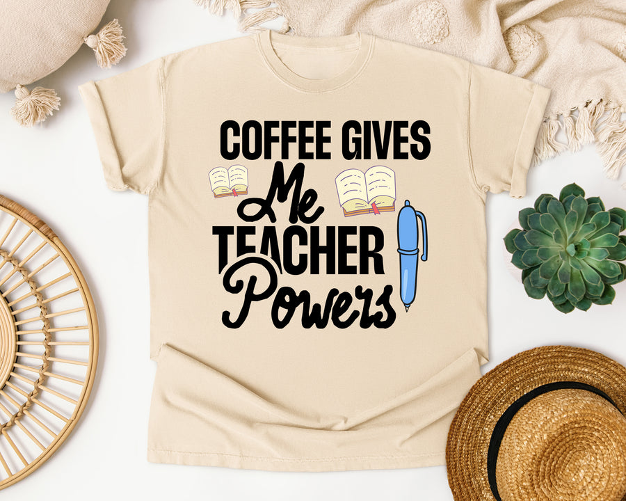 Coffee Gives Me Teacher Powers Pen graphic tee in Ivory