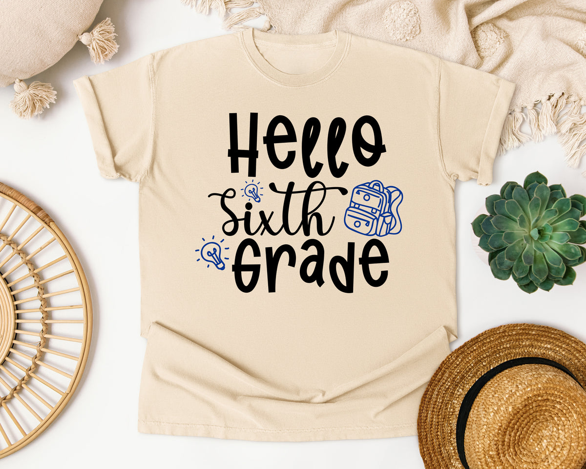 Hello Sixth Grade Backpack graphic tee in Ivory