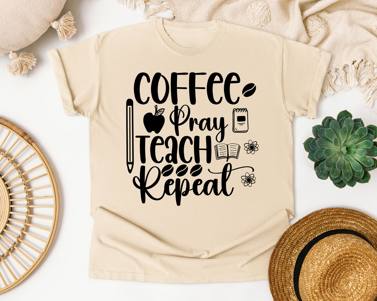 Coffee Pray Teach Repeat graphic tee in Ivory