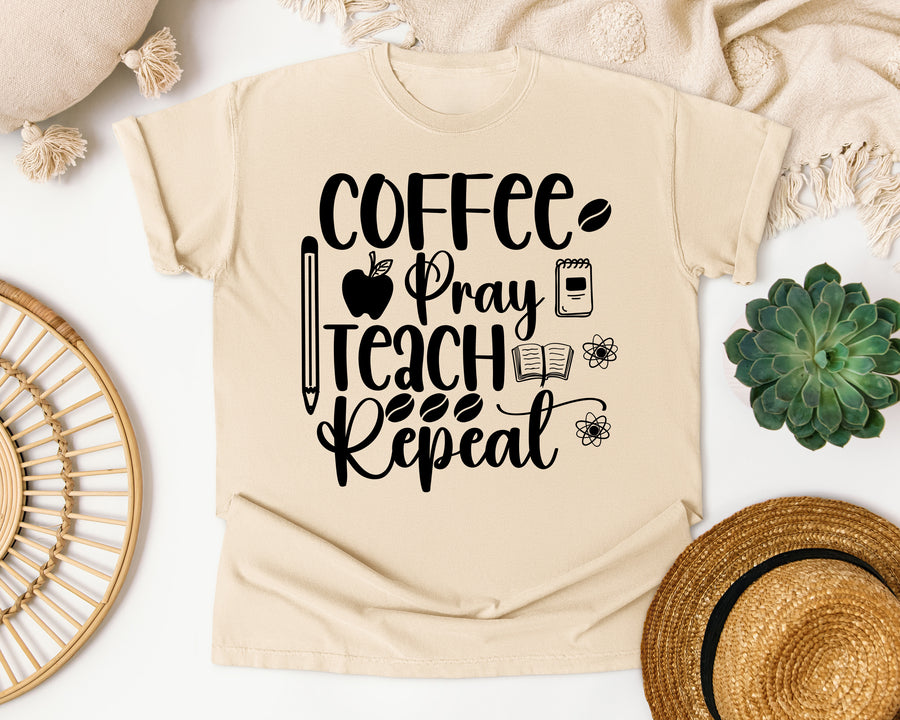 Coffee Pray Teach Repeat graphic tee in Ivory