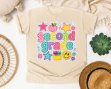 Second Grade Crayons Smiley graphic tee in Ivory