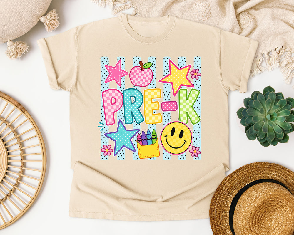 Pre-K Crayons Smiley graphic tee in Ivory