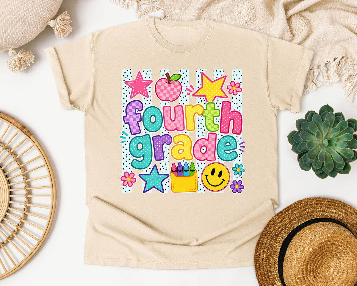 Fourth Grade Crayons Smiley graphic tee in Ivory