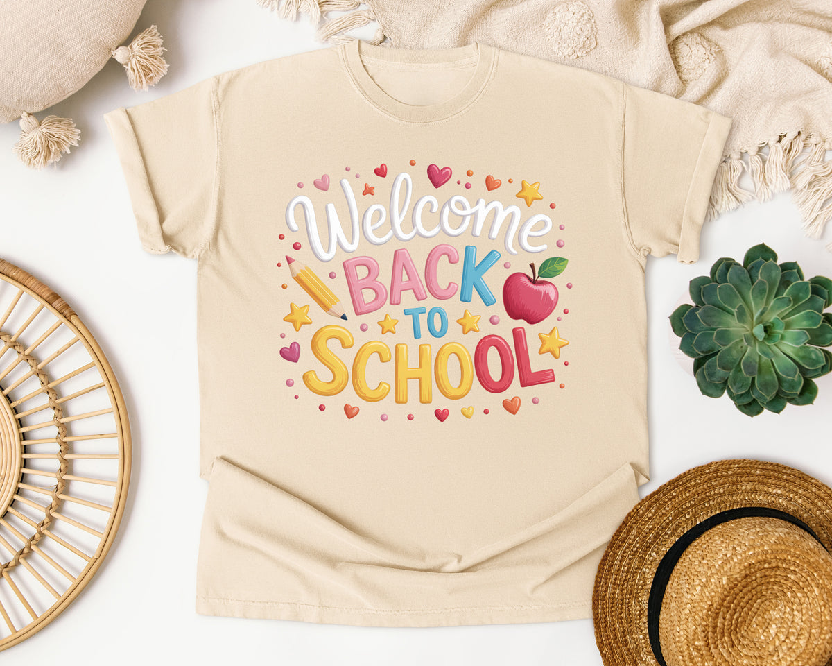 Welcome Back To School Apple Heart graphic tee in Ivory