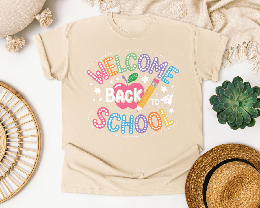 Welcome Back To School Neon graphic tee in Ivory