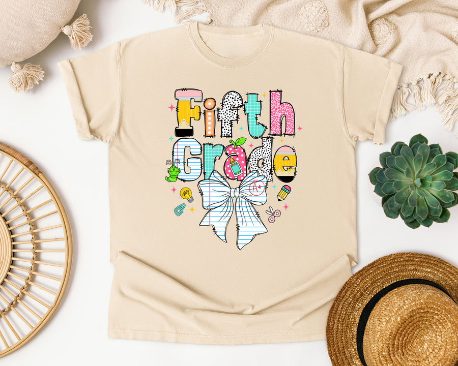 Fifth Grade Paper Bow graphic tee in Ivory