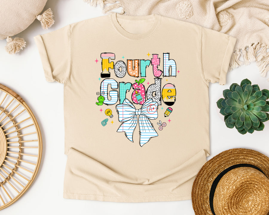 Fourth Grade Paper Bow graphic tee in Ivory