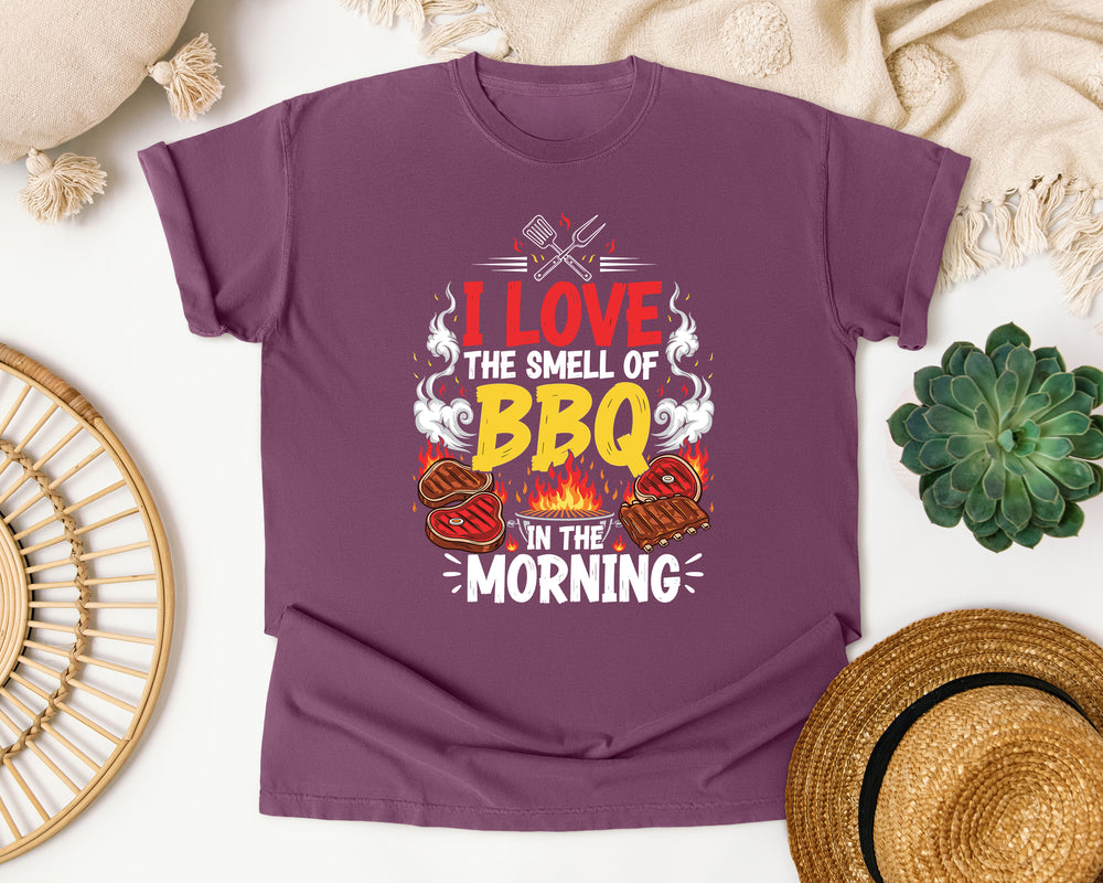 I Love The Smell Of BBQ At Sunrise graphic tee in Berry Comfort Colors 1717