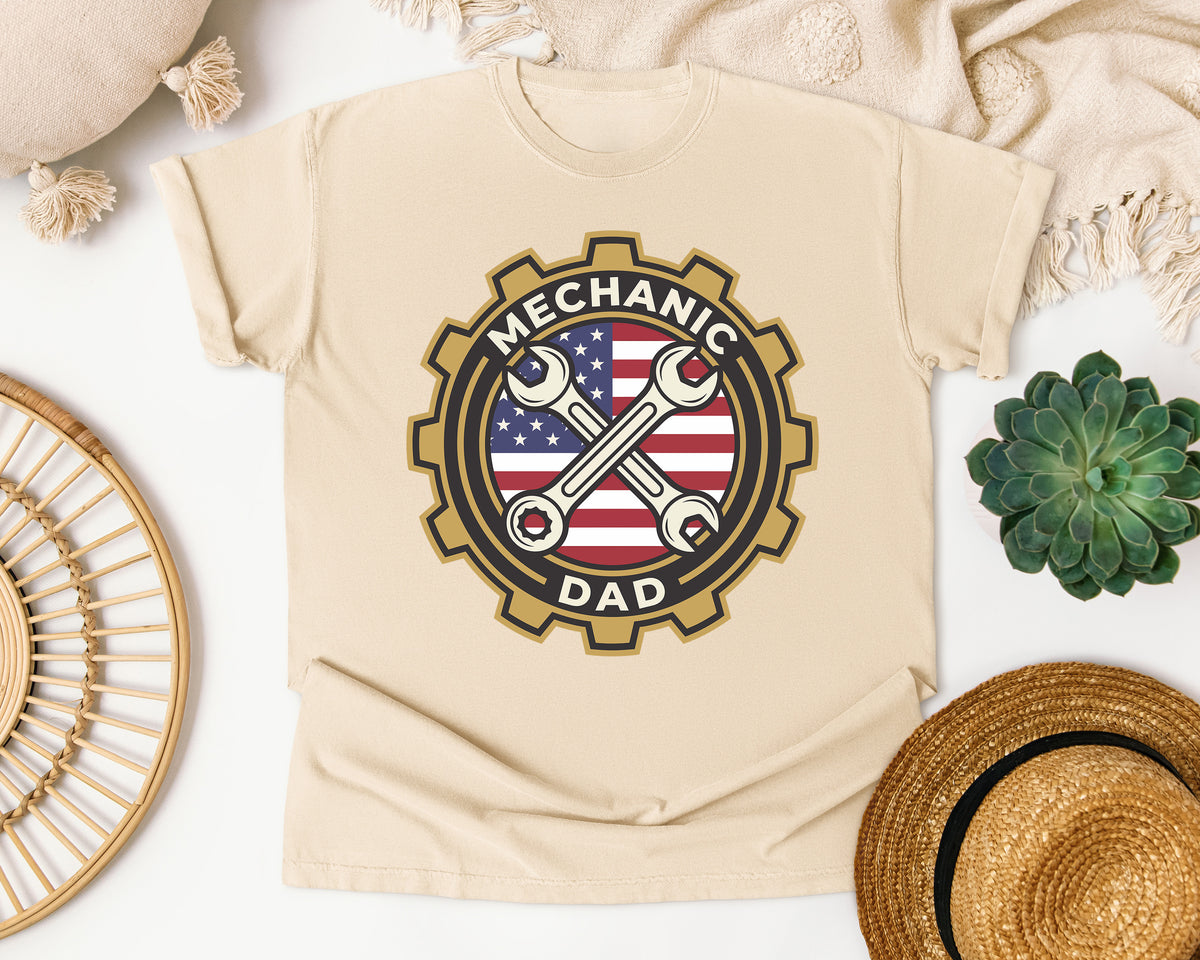 Mechanic Dad Gear Badge Comfort Colors Shirt