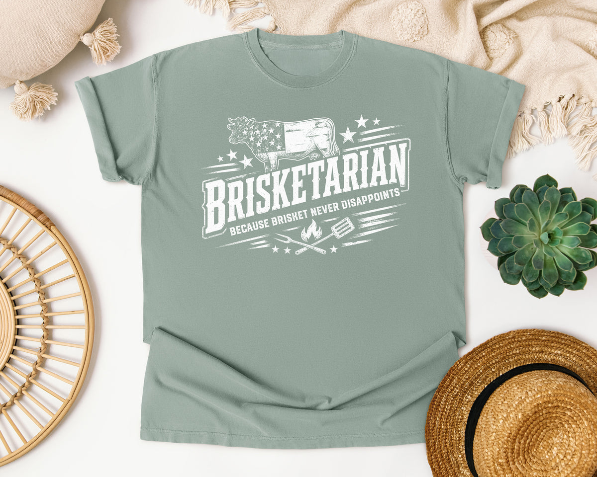 Brisketarian Patriotic Cow White Ink Comfort Colors Tee