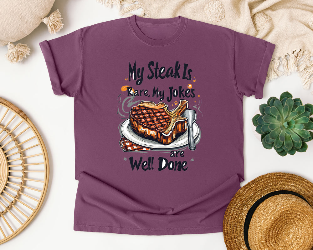 Rare Steak Well Done Jokes graphic tee in Berry Comfort Colors 1717
