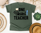 One Blessed Teacher Pen graphic tee in Moss