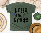Hello 5th Grade Backpack Bulb graphic tee in Moss