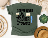 Coffee Gives Me Teacher Powers Pen graphic tee in Moss