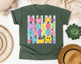 Kindergarten Crayons Smiley graphic tee in Moss