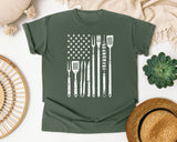 BBQ Tools American Flag White graphic tee in Moss