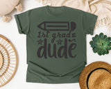 1st Grade Dude White graphic tee in Moss