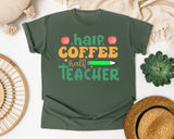 Half Coffee Half Teacher graphic tee in Moss