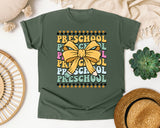 Preschool Stacked Bow Checkered Graphic Tee graphic tee in Moss