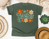 Teacher Floral Stitch Graphic Tee graphic tee in Moss