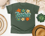 Teacher Daisy Stitch Graphic Tee graphic tee in Moss