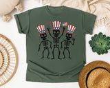 Three Dancing Patriotic Skeletons graphic tee in Moss