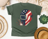Patriotic Welding Helmet graphic tee in Moss