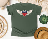 Patriotic Winged Shield graphic tee in Moss