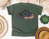 Patriotic Camera Strap graphic tee in Moss