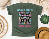 Welcome Back To School First Grade graphic tee in Moss