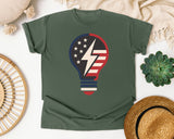 Patriotic Light Bulb Navy graphic tee in Moss