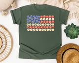 Floral American Flag Grey graphic tee in Moss