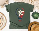 Patriotic Light Bulb Red graphic tee in Moss