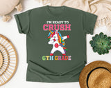 Im Ready To Crush 6th Grade Unicorn graphic tee in Moss