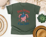 Stars Stripes And Sea Tides Grey graphic tee in Moss