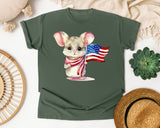 Mouse With American Flag graphic tee in Moss