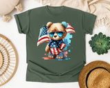 Bear With American Flag graphic tee in Moss