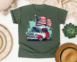 Classic Car With Flags graphic tee in Moss