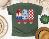 Patriotic Popsicles With Bows graphic tee in Moss