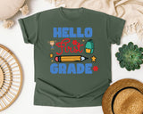 Hello First Grade Trophy graphic tee in Moss