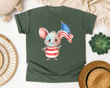 Mouse Holding American Flag graphic tee in Moss