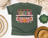 Teaching Is A Work Of Heart Flowers graphic tee in Moss
