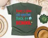 Keep Calm And Welcome Back To School Globe graphic tee in Moss