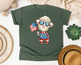 Sheep Holding American Flag graphic tee in Moss