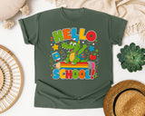 Hello School Alligator graphic tee in Moss